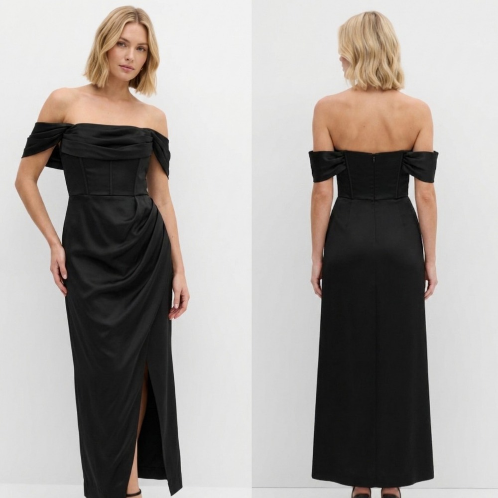 City Chic Forbidden Love Maxi Dress Black Off-the-Shoulder Corset Gown 16 S
